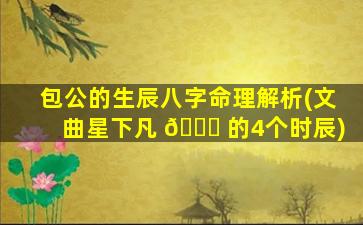 包公的生辰八字命理解析(文曲星下凡 🍁 的4个时辰)